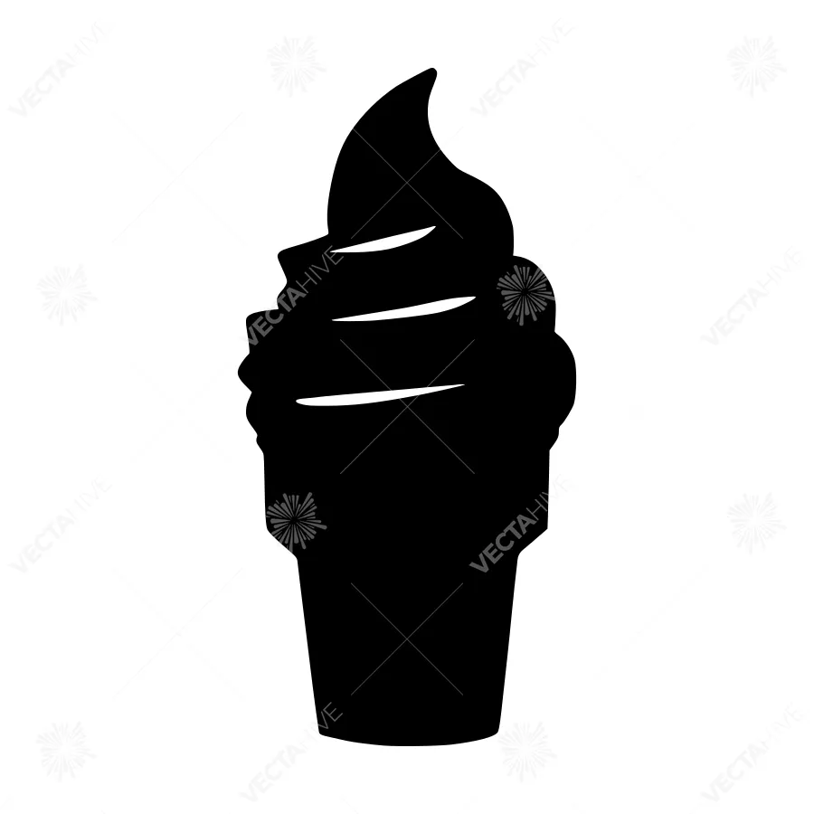 Silhouette Ice Cream Cone - Black & White Vector