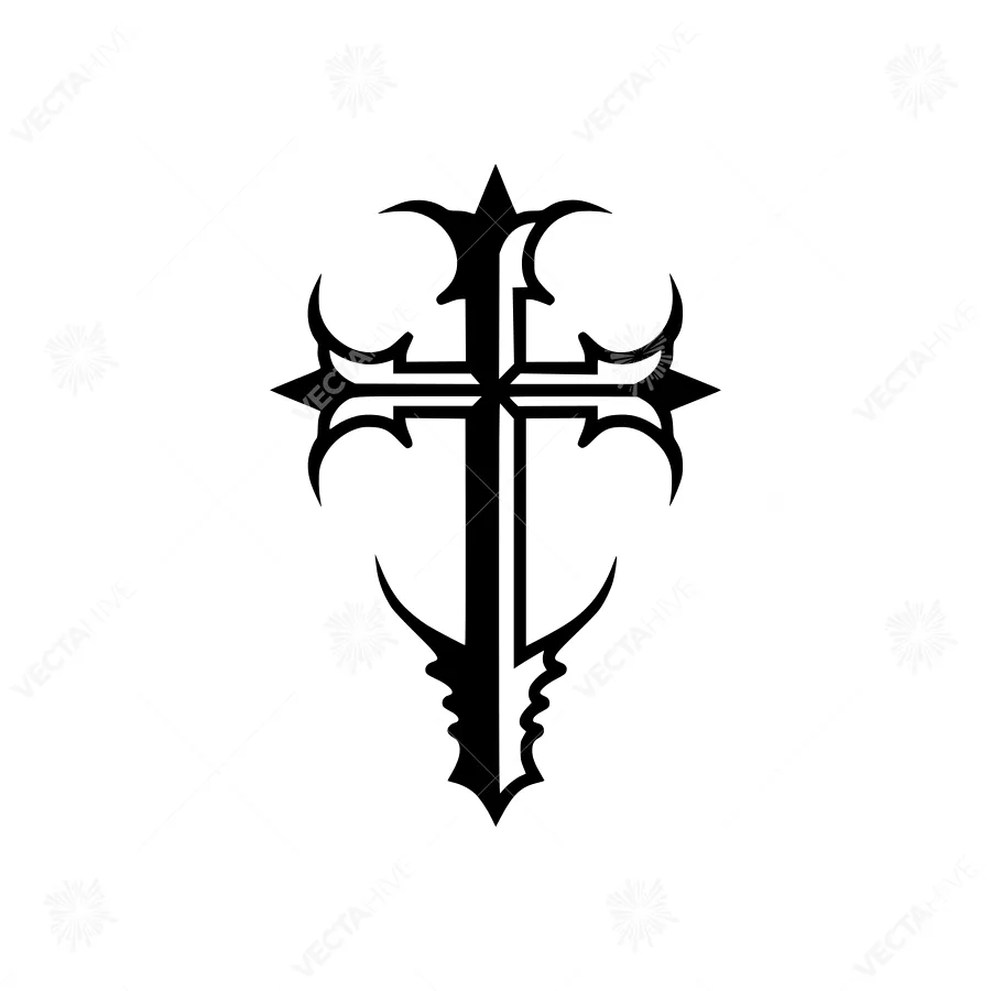 Black Tribal Cross Tattoo Design