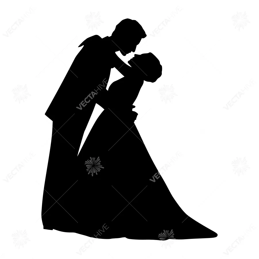 Silhouette Couple Embrace - Wedding Illustration