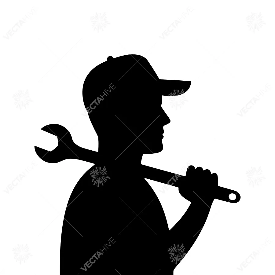 Silhouette Mechanic Holding Wrench