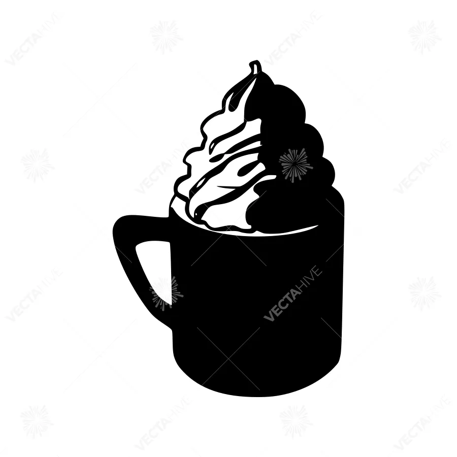 Coffee Cup with Whipped Cream - Black Silhouette