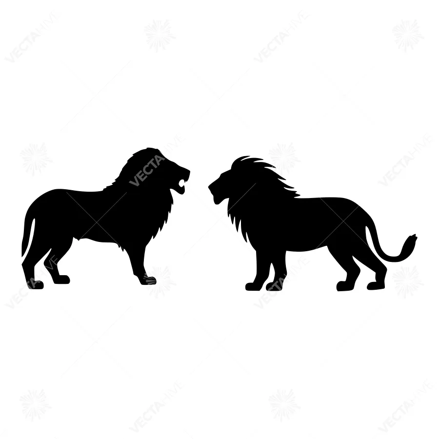 Silhouette Lions Facing Each Other