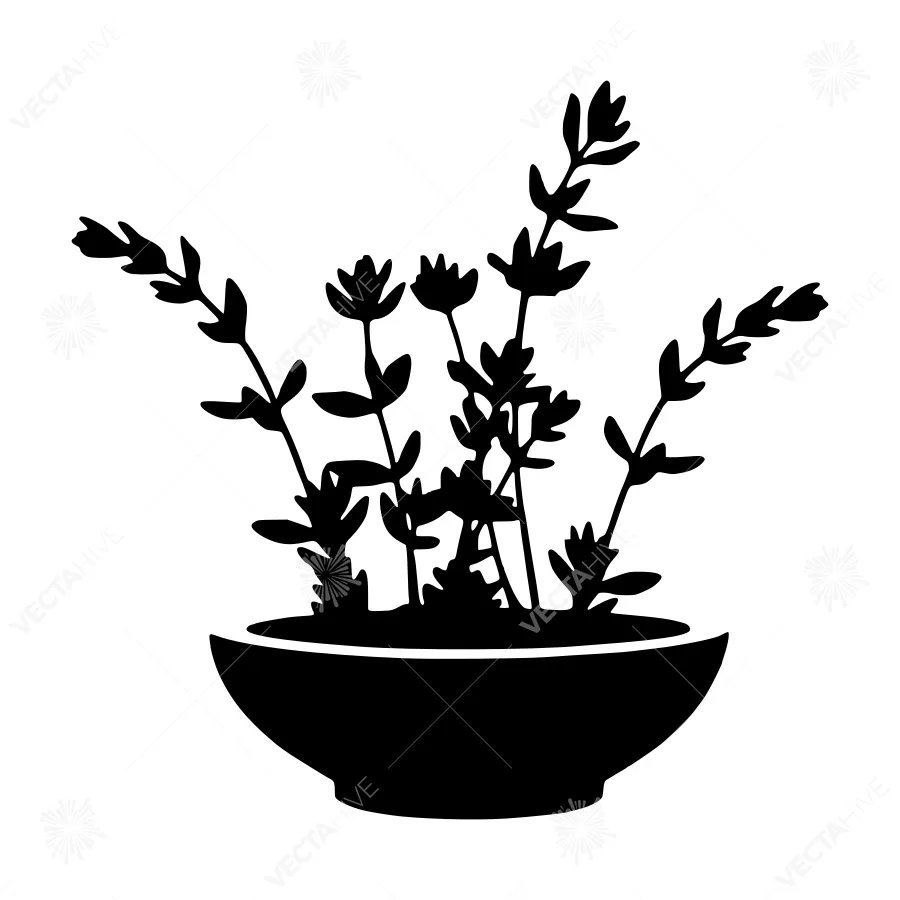 Black Silhouette Lavender in Ceramic Bowl