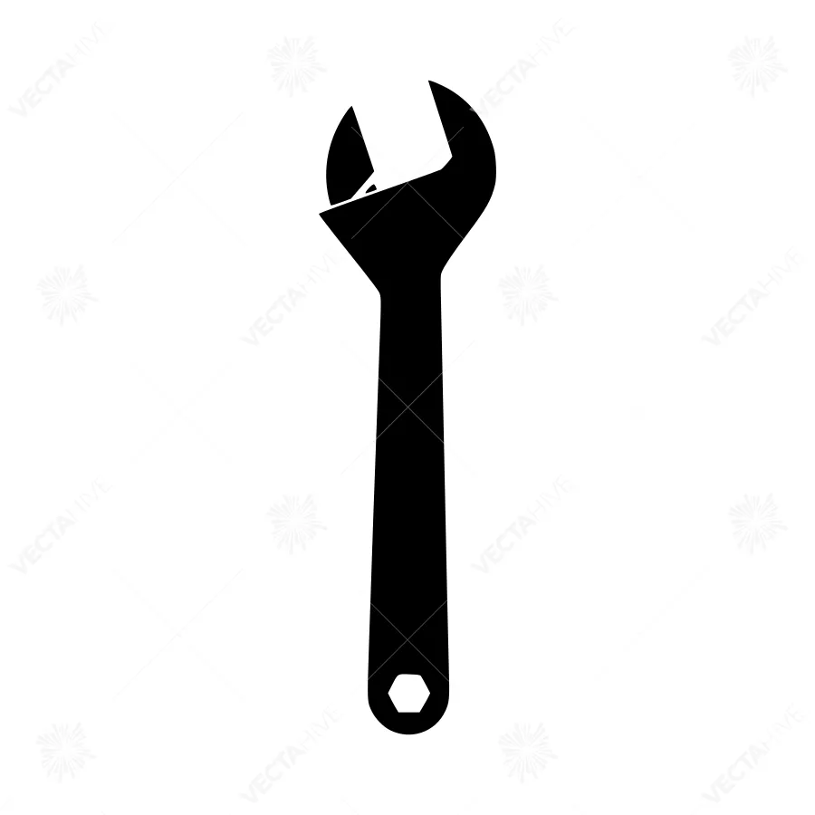Black Wrench Icon - Simple Tool Vector