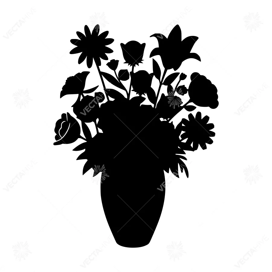 Floral Silhouette Vase - Black on White