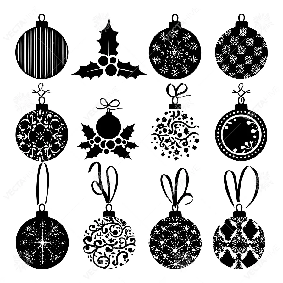 Black & White Christmas Ornaments Set