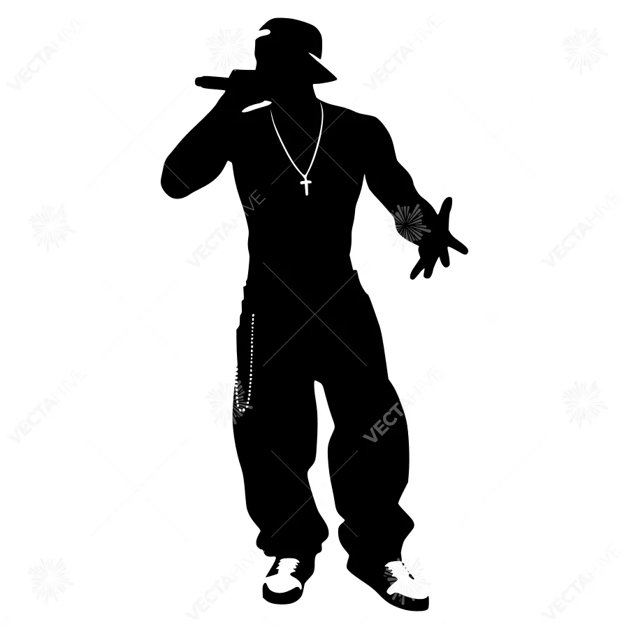 Silhouette Rapper Performing - Vector Illustration
