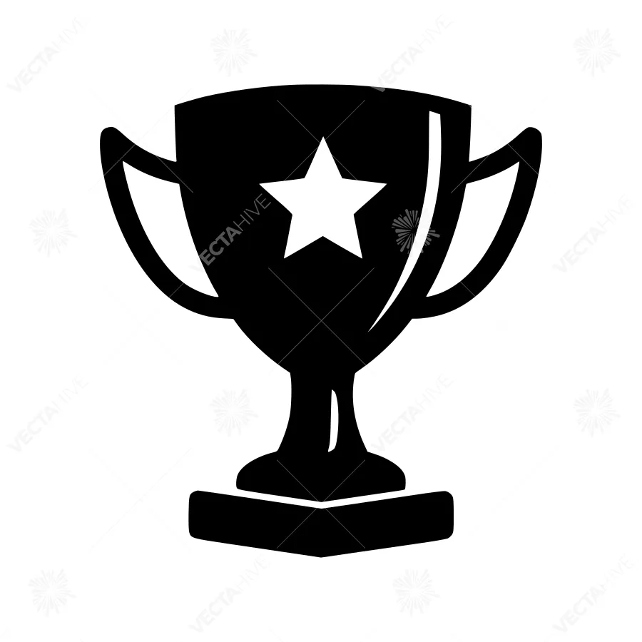 Black Trophy Icon with Star - Vector Illustration