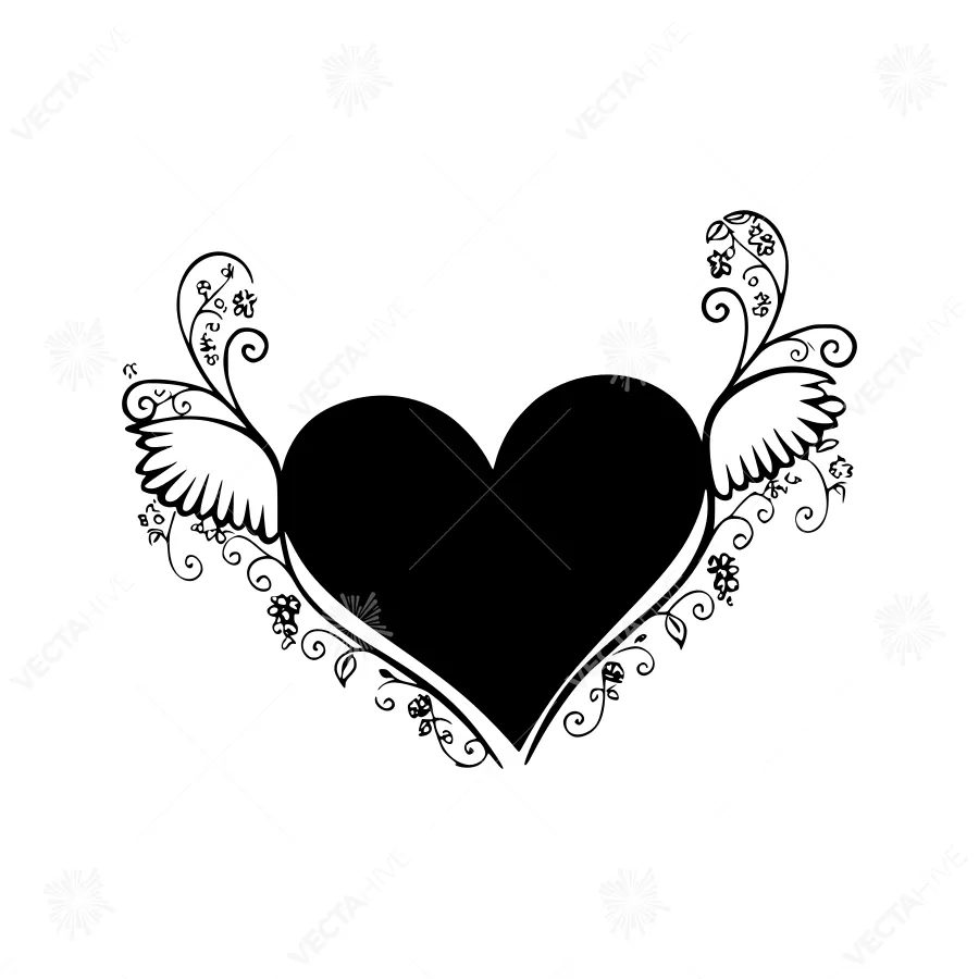 Black Heart with Wings - Decorative Graphic