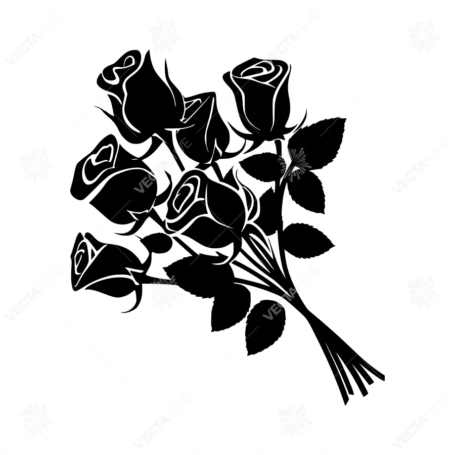 Black Rose Bouquet Silhouette Vector