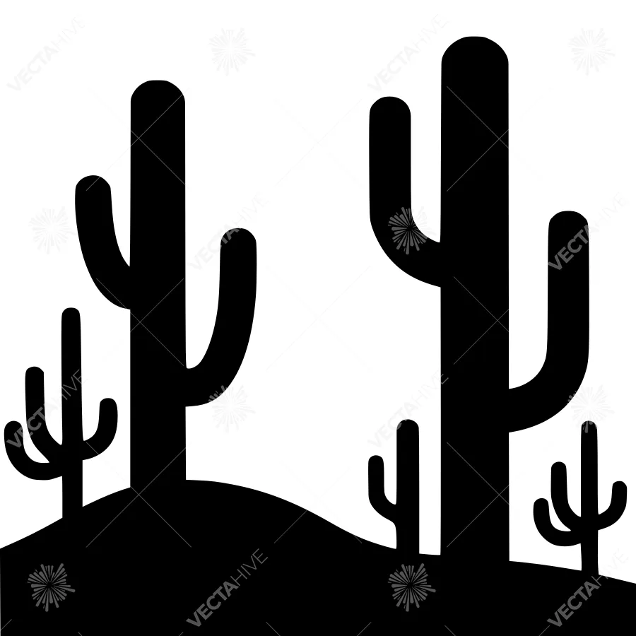 Desert Cactus Silhouette Vector Illustration