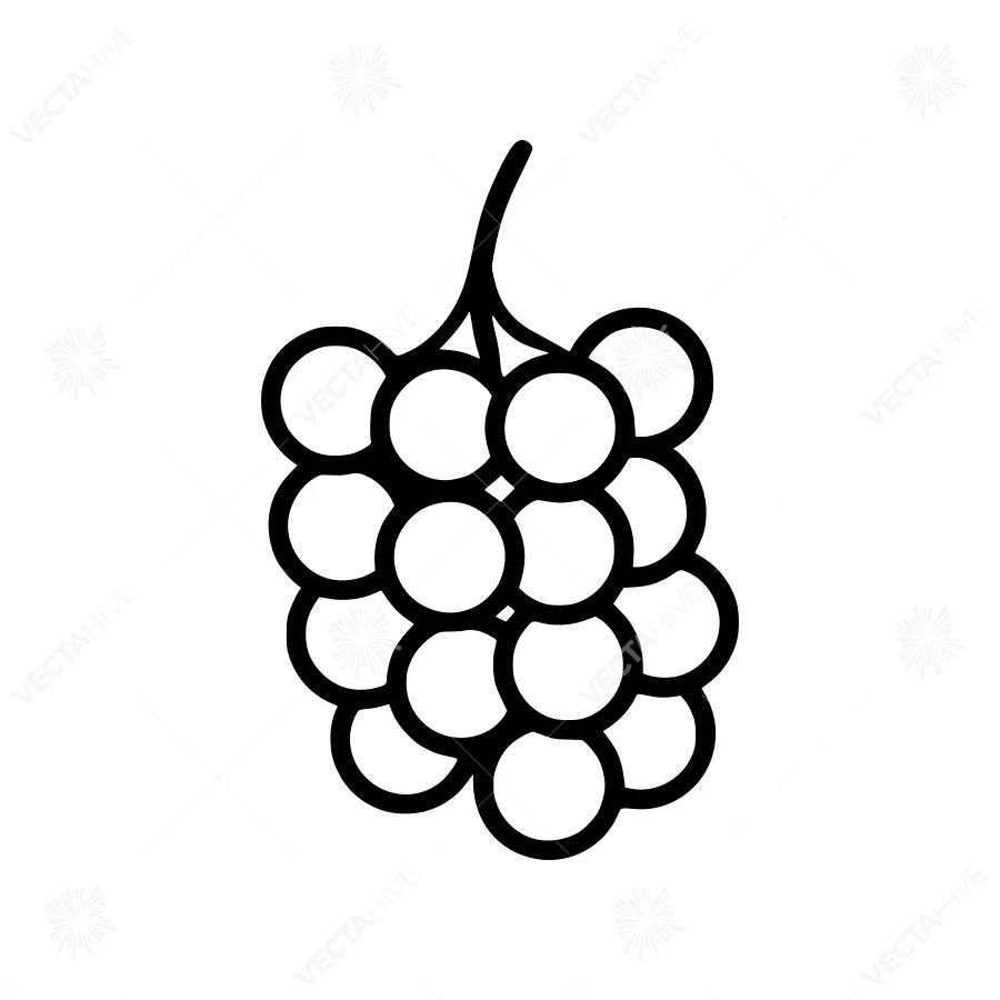 Black Grape Cluster Icon - Line Art