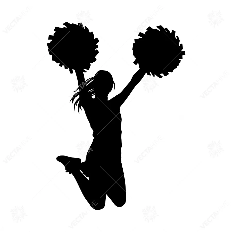 Silhouette Cheerleader Jumping with Pom-Poms