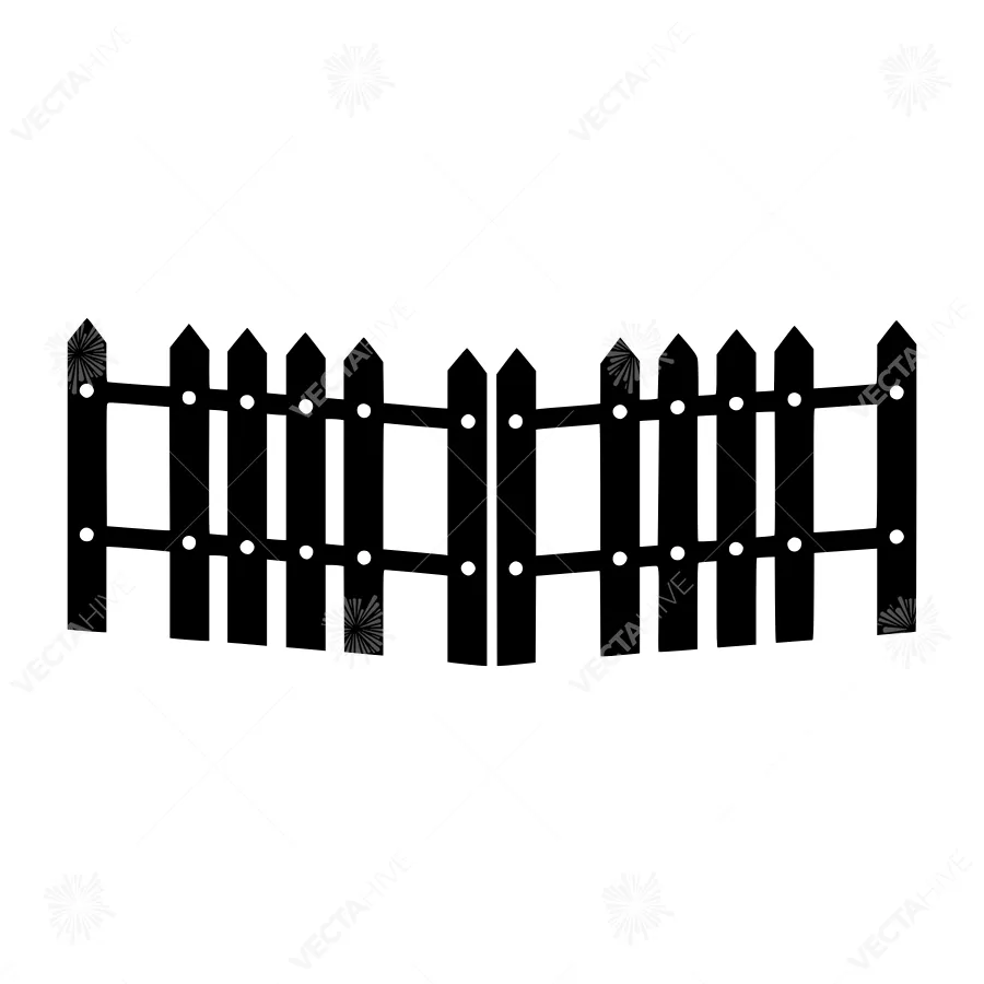 Black Wooden Fence Outline Vector Illustration
