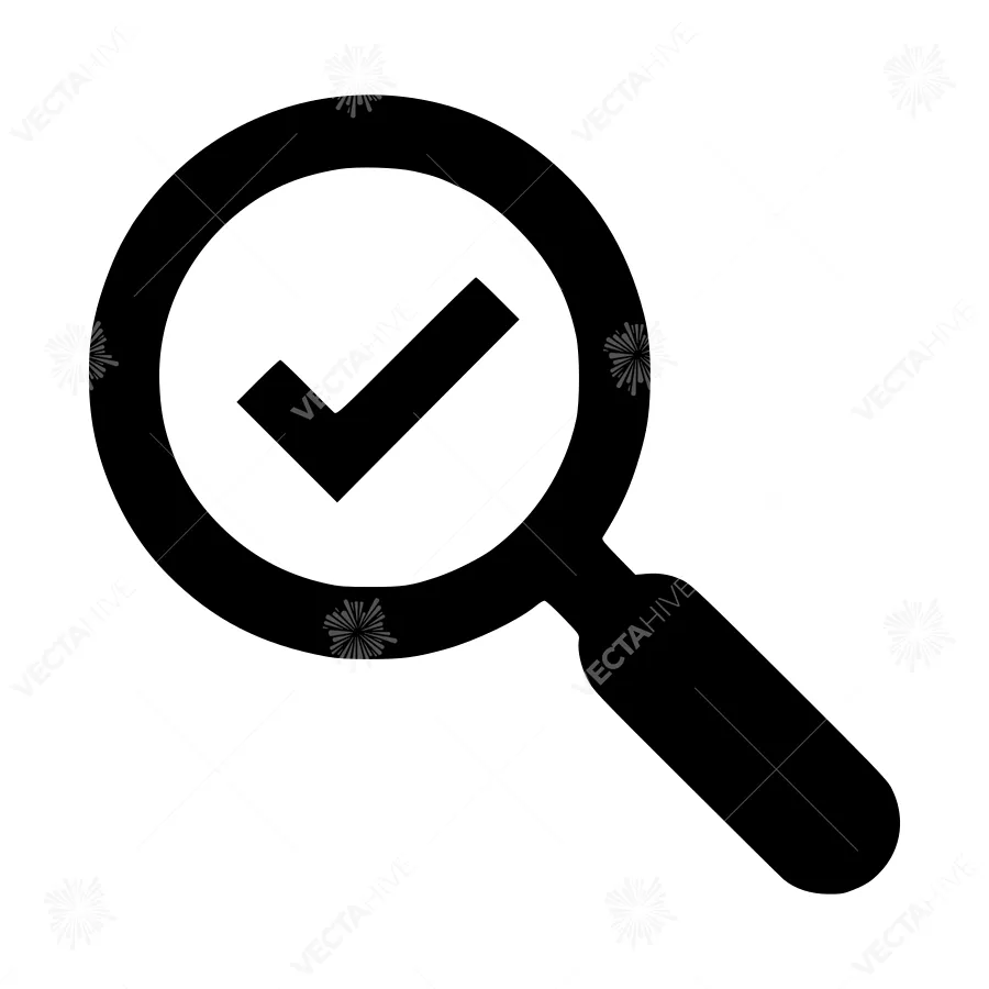 Magnifying Glass with Checkmark - Vector Icon
