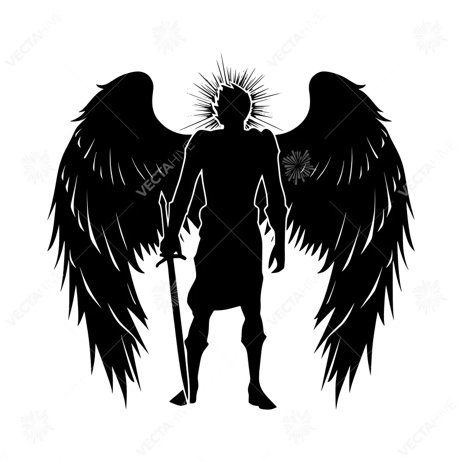 Silhouette Angel Guardian - Black & White Vector