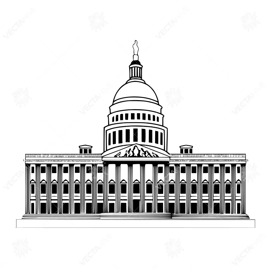 Capitol Building Line Art Illustration