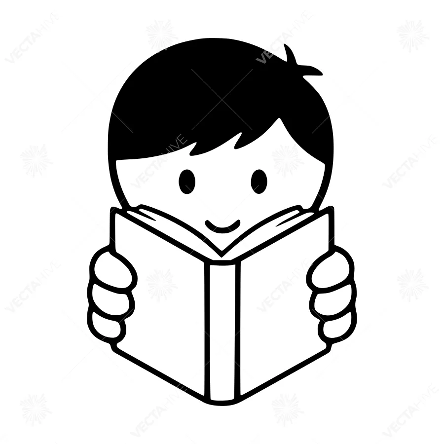 Cartoon Boy Reading Book - Simple Illustration