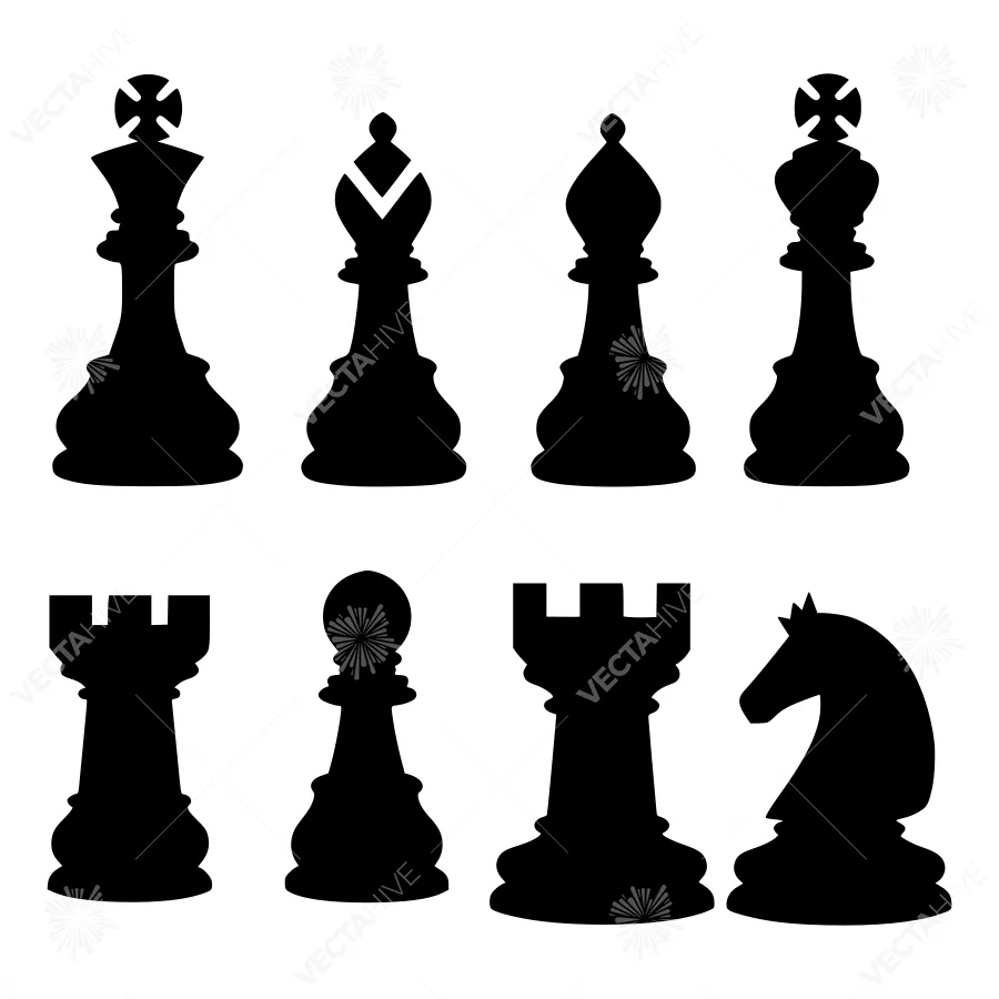 Chess Pieces - Black Silhouette Vector