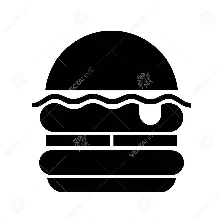 Burger Icon - Simple Black Silhouette