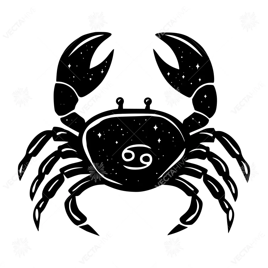 Cancer Zodiac Sign - Black Silhouette with Stars