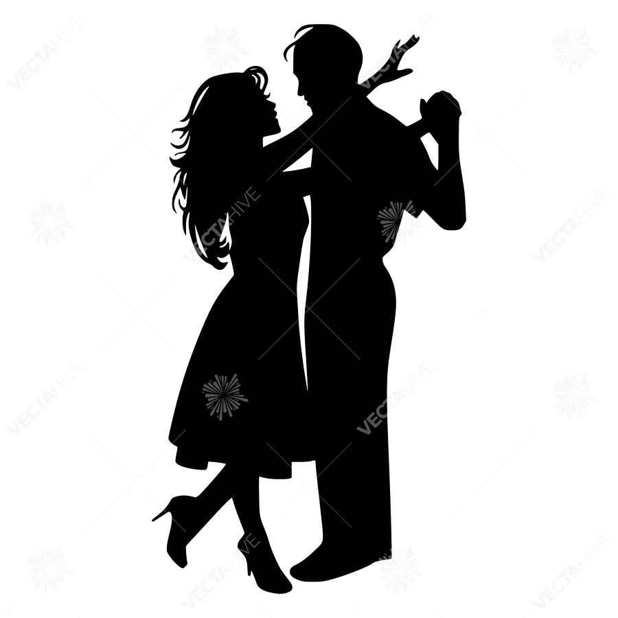 Silhouette Couple Dancing - Vintage Style