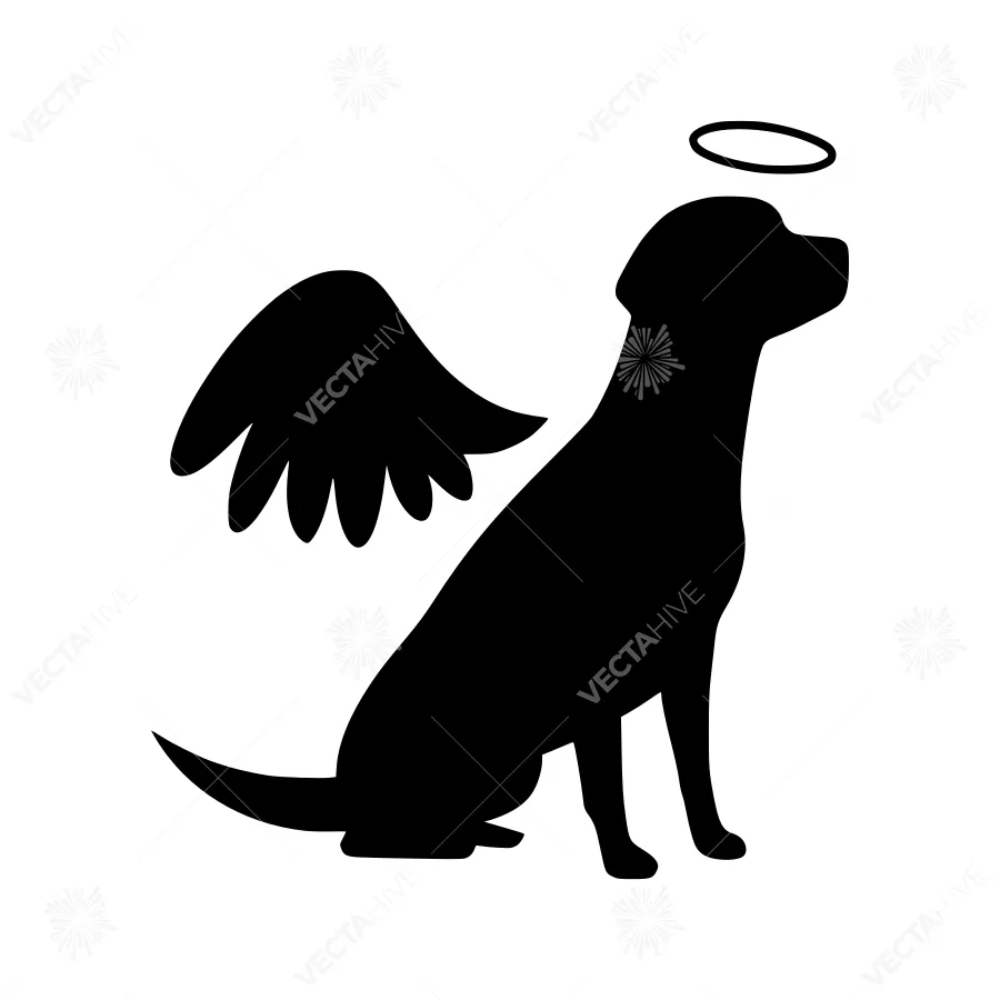 Angel Dog Silhouette - Black Outline