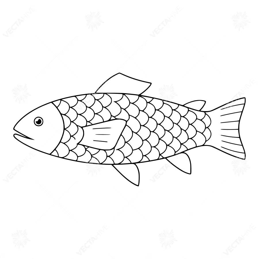 Black and White Fish Illustration - Vector Graphic