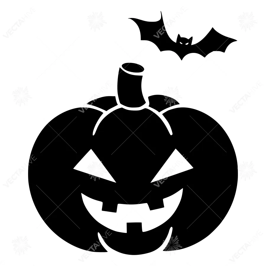 Black Silhouette Pumpkin Halloween Bat
