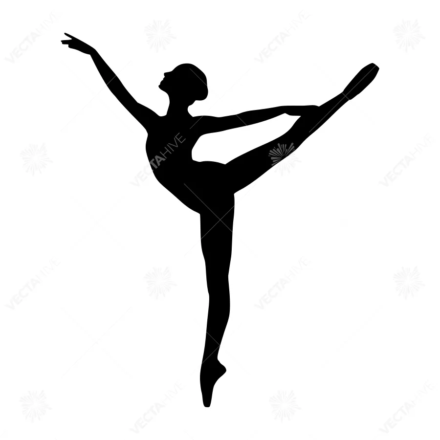 Ballet Dancer Silhouette - Black on White