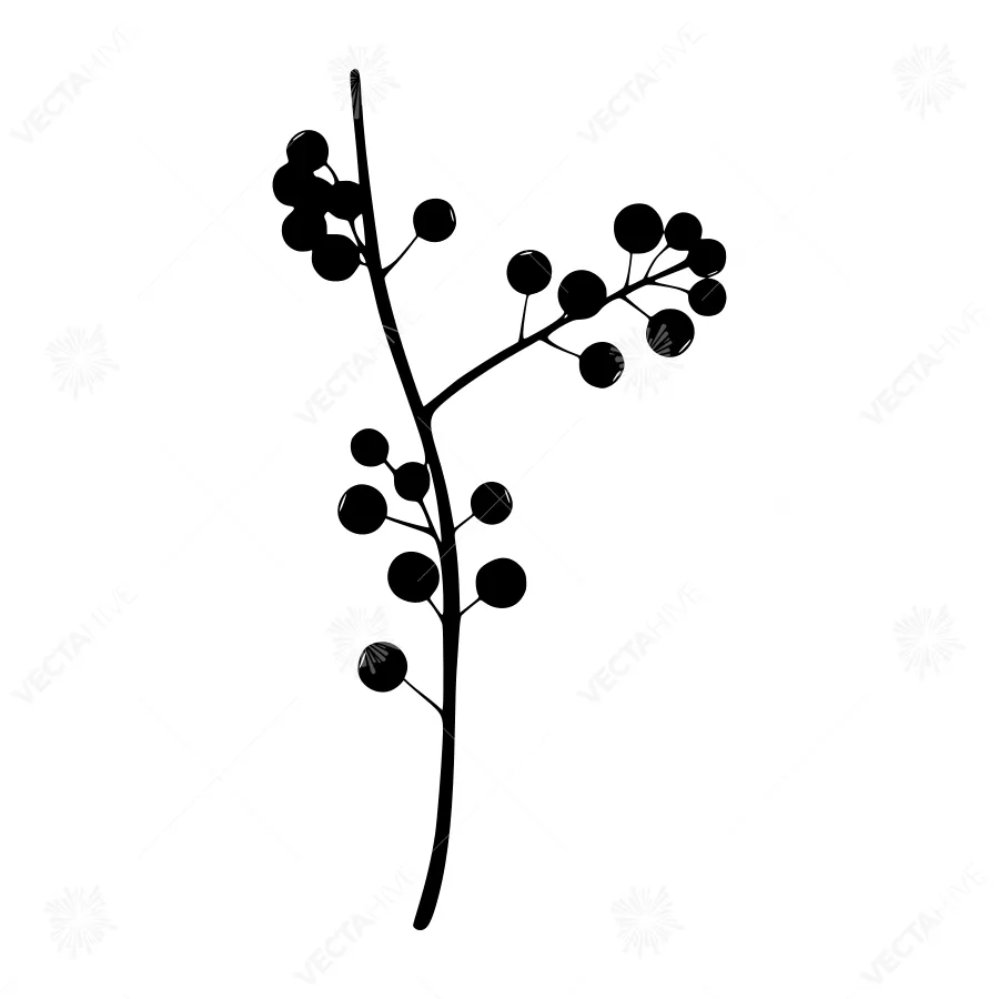 Minimalist Branch with Berries Silhouette