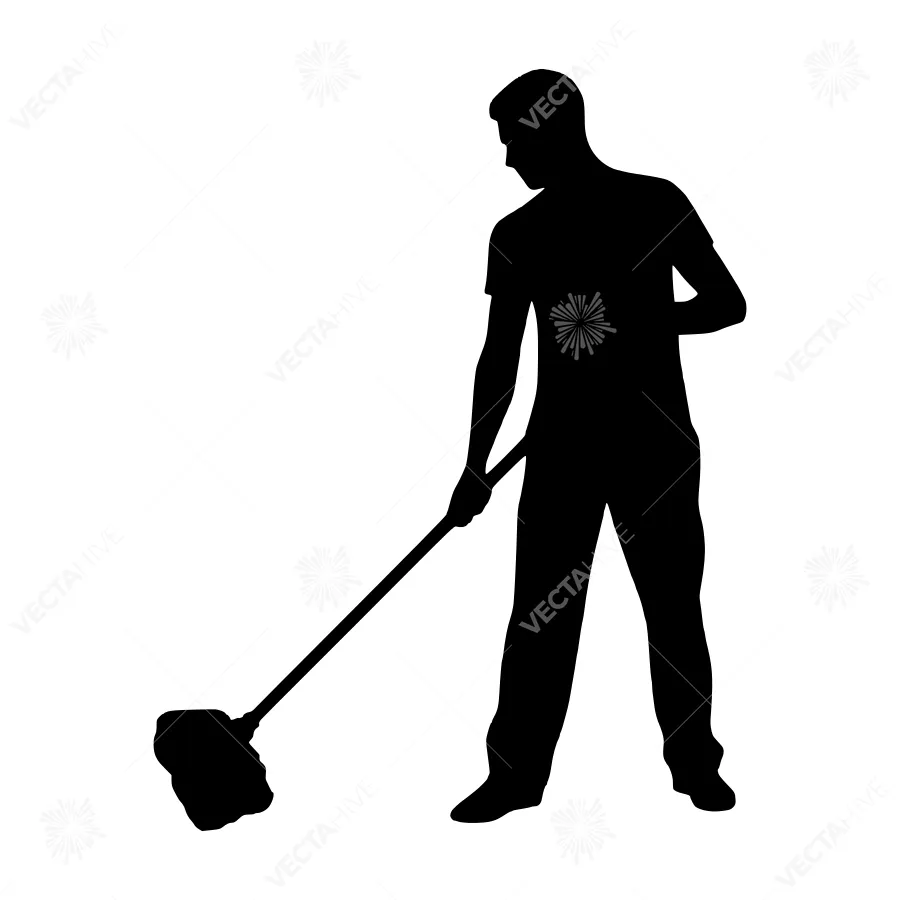 Silhouette Cleaning Man Mop