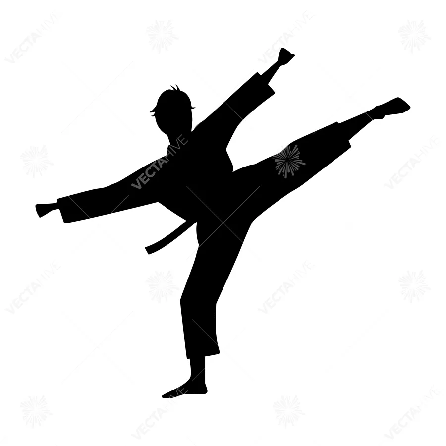 Karate Silhouette - Black on White