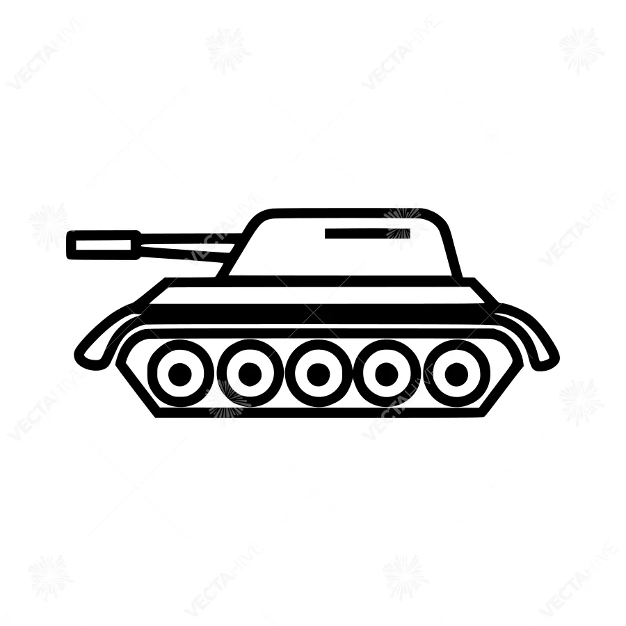 Military Tank Icon - Black Line Art Vector