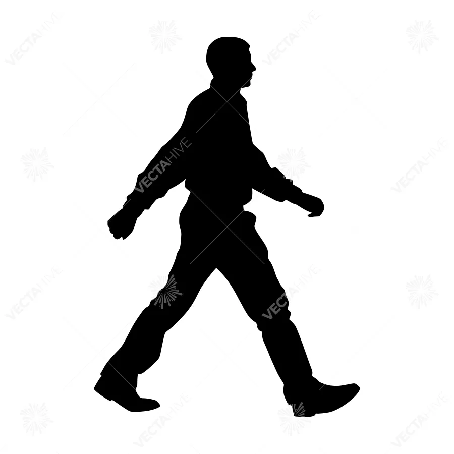 Silhouette Walking Man - Black Outline