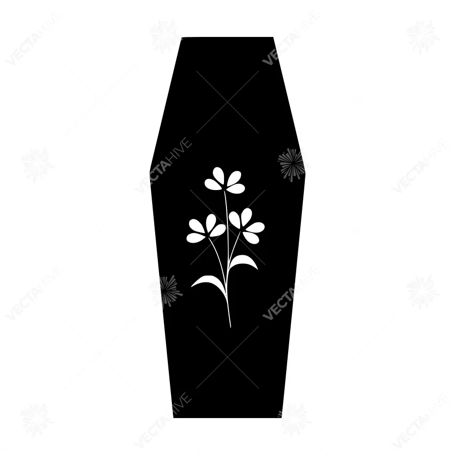 Black Coffin with Floral Design - Minimalist Vector