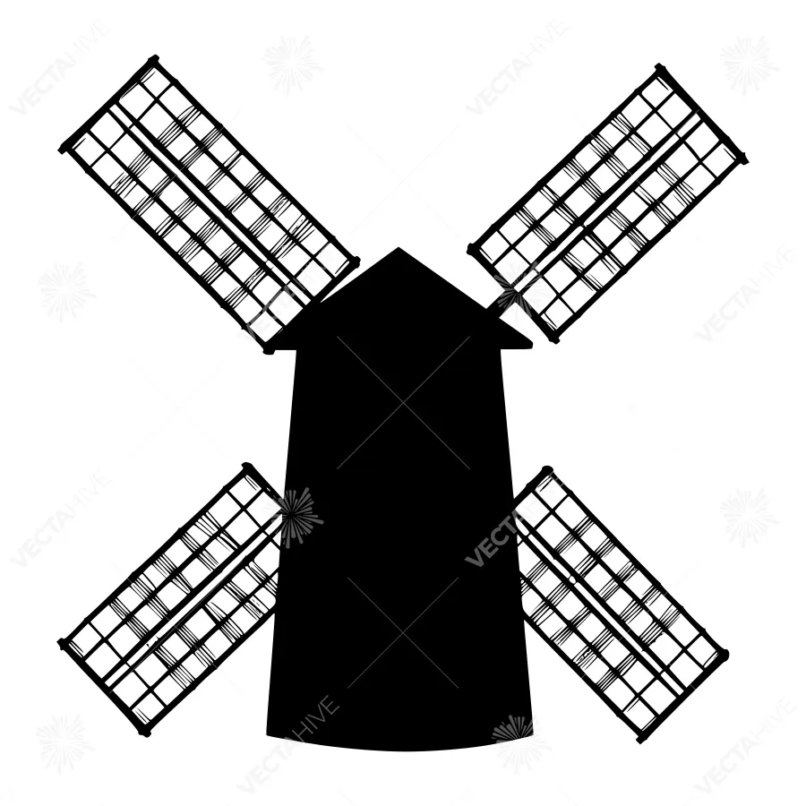 Silhouette Windmill Vector Illustration