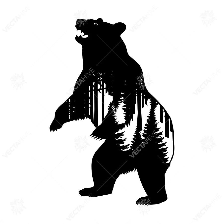 Silhouette Bear in Forest Landscape