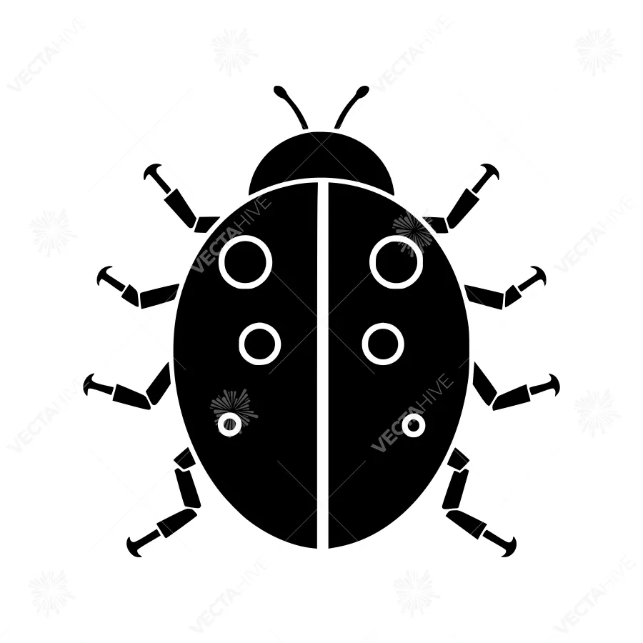 Ladybug Silhouette Icon - Black Vector Illustration