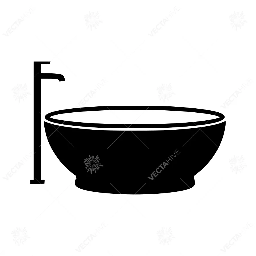 Modern Bathtub Icon - Black Silhouette