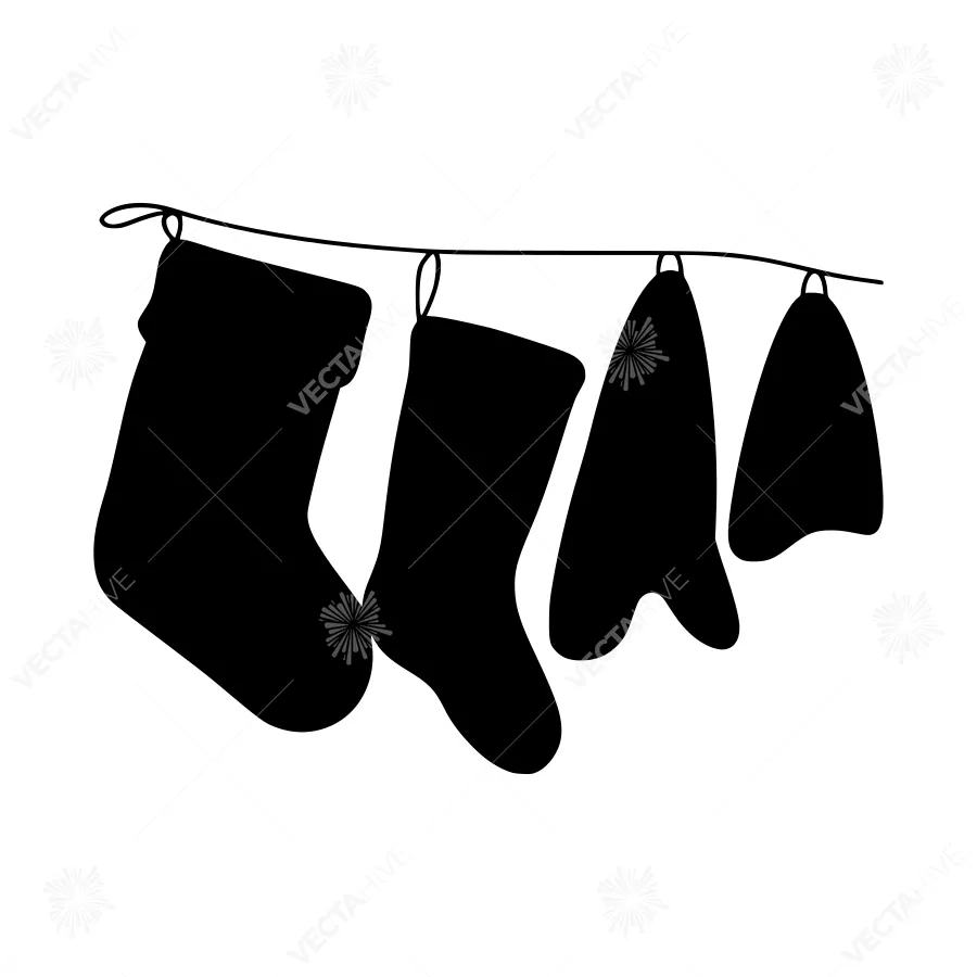 Black Sock Line Art - Festive Hanging Stockings