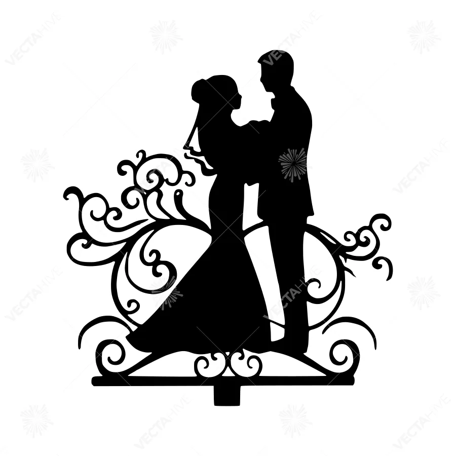 Silhouette Couple Wedding Cake Topper - Elegant Design