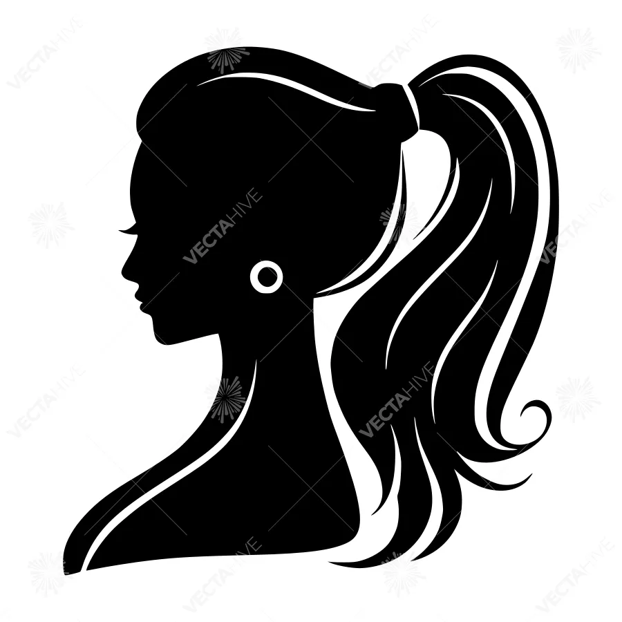 Silhouette Woman Ponytail - Black Vector Graphic