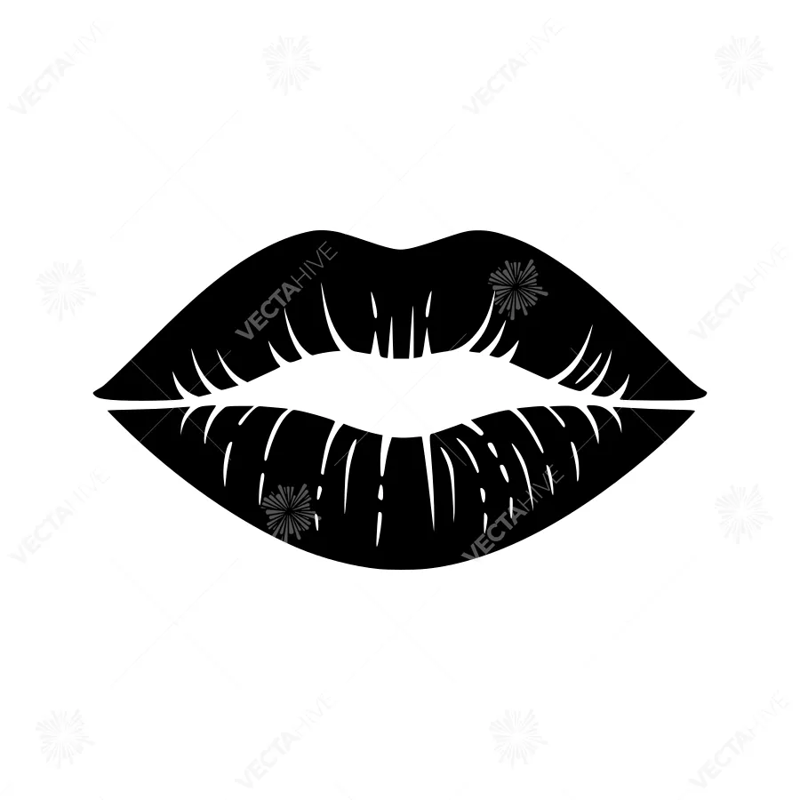 Black Lips Outline Icon - Vector Illustration
