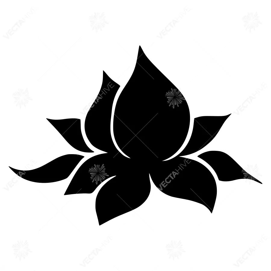 Lotus Flower Icon - Black Silhouette