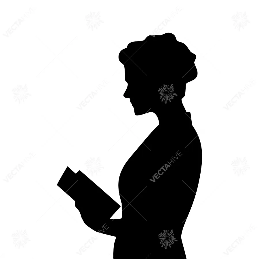 Silhouette Woman Reading Book - Minimalist Vector