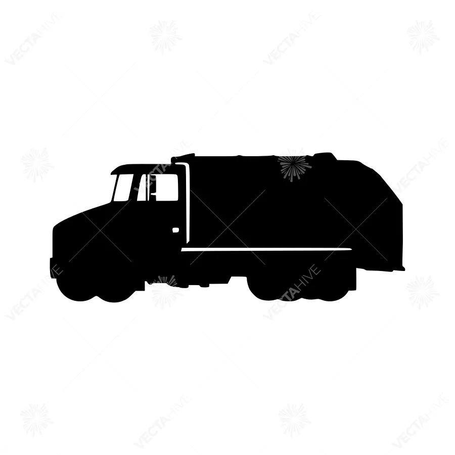Black Garbage Truck Silhouette Vector
