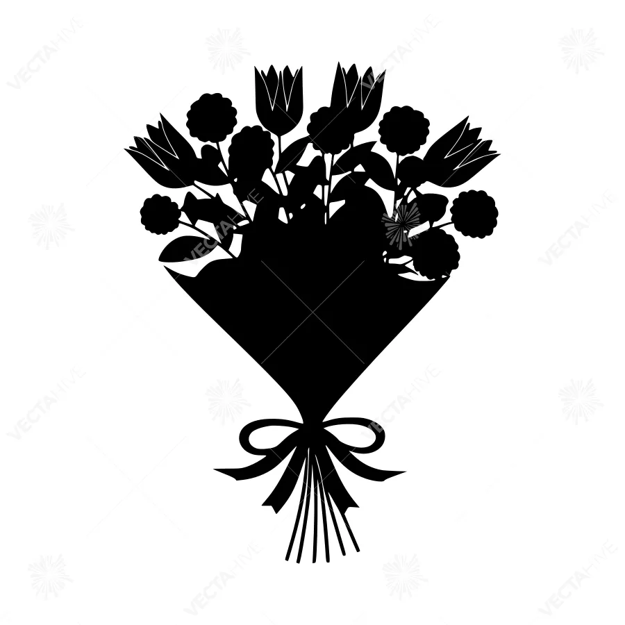 Floral Bouquet Silhouette - Black on White