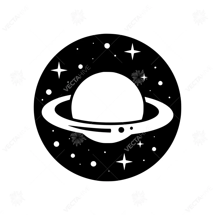 Black & White Saturn Planet Illustration