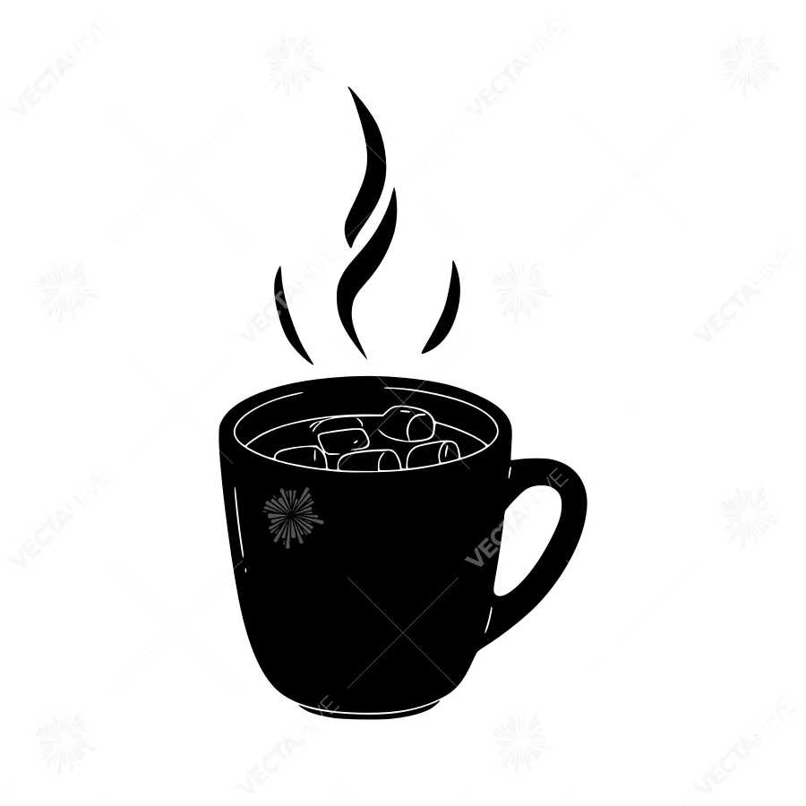 Hot Chocolate Mug with Marshmallows - Black Silhouette